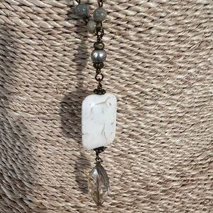 Casual White stone and Silvertone, pearl accent Pendant Necklace